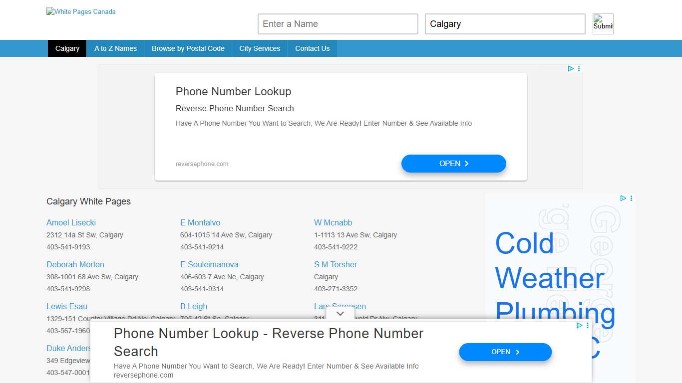 Calgary Residential Phone Book, White Pages Canada